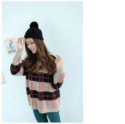 韓風新寵 e品7802條紋格子針織衫，解鎖秋日時尚穿搭新靈感